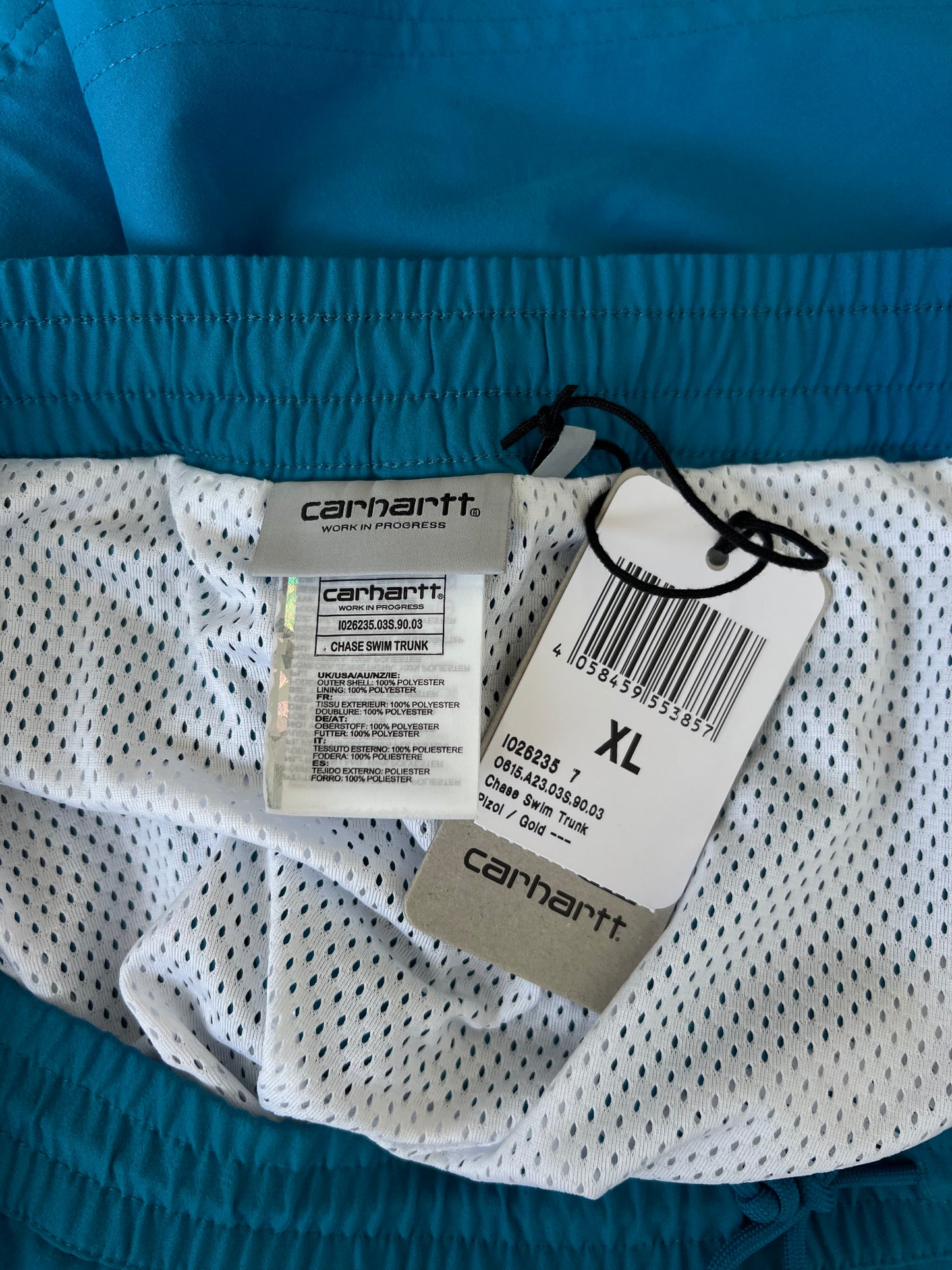 Carhartt WIP Chase Aqua Blue Swimtrunk- Sz XL