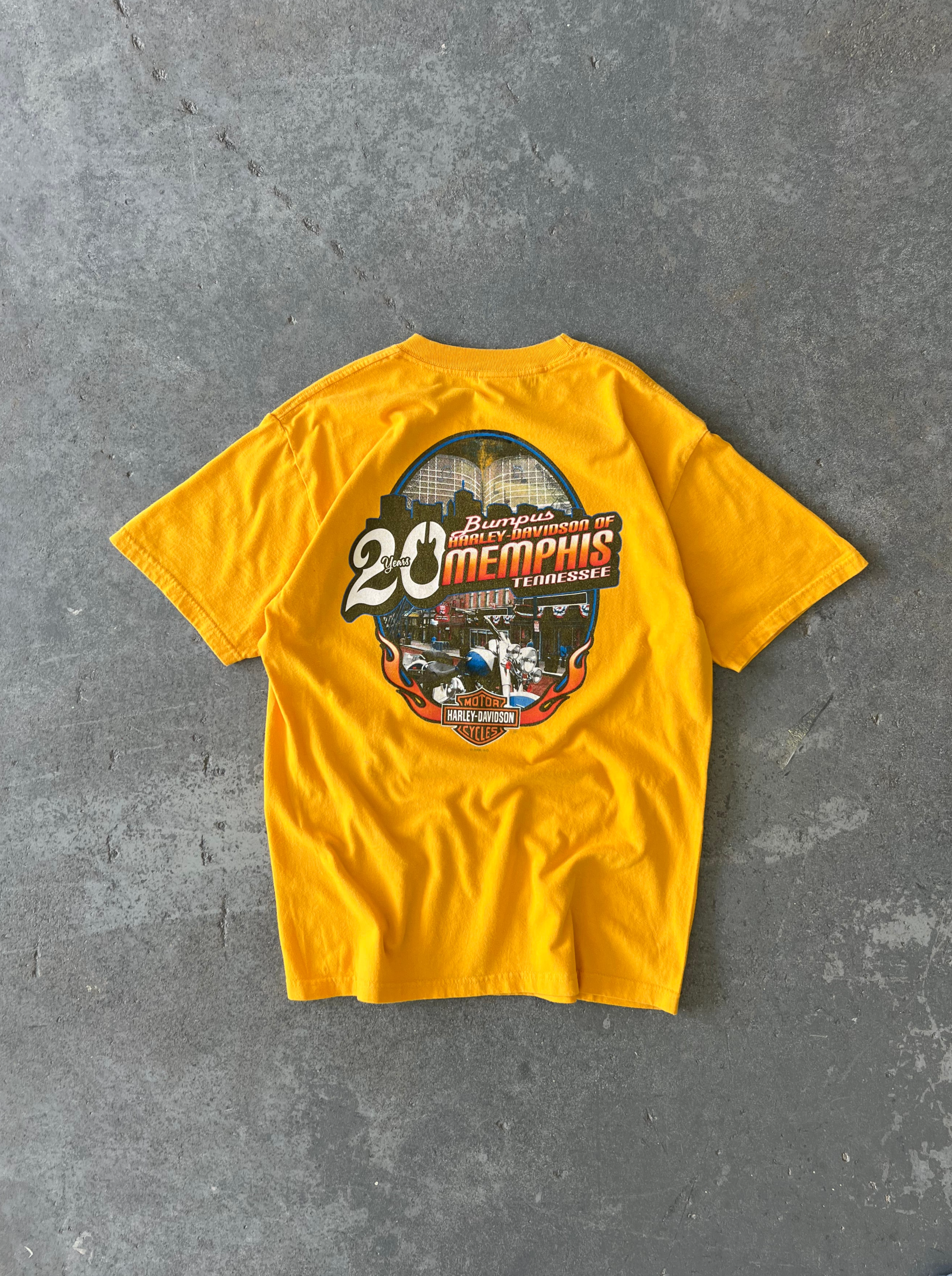 Y2K Harley Davidson 20 Years Bumpus Memphis yellow tee - Sz M