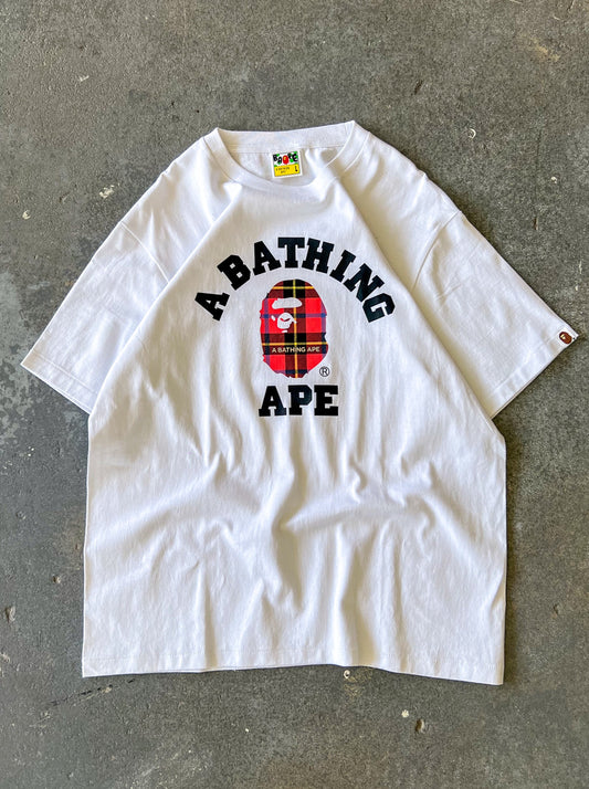 Bape red College check tee - Sz L