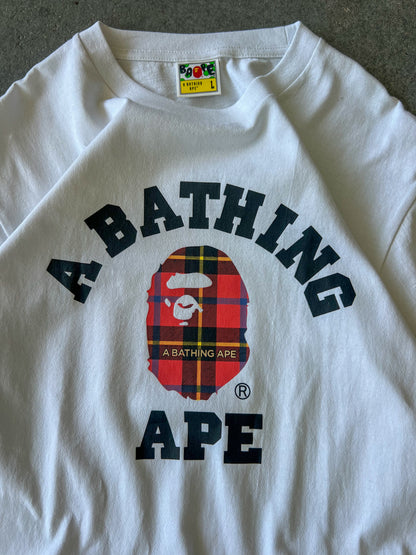 Bape red College check tee - Sz L