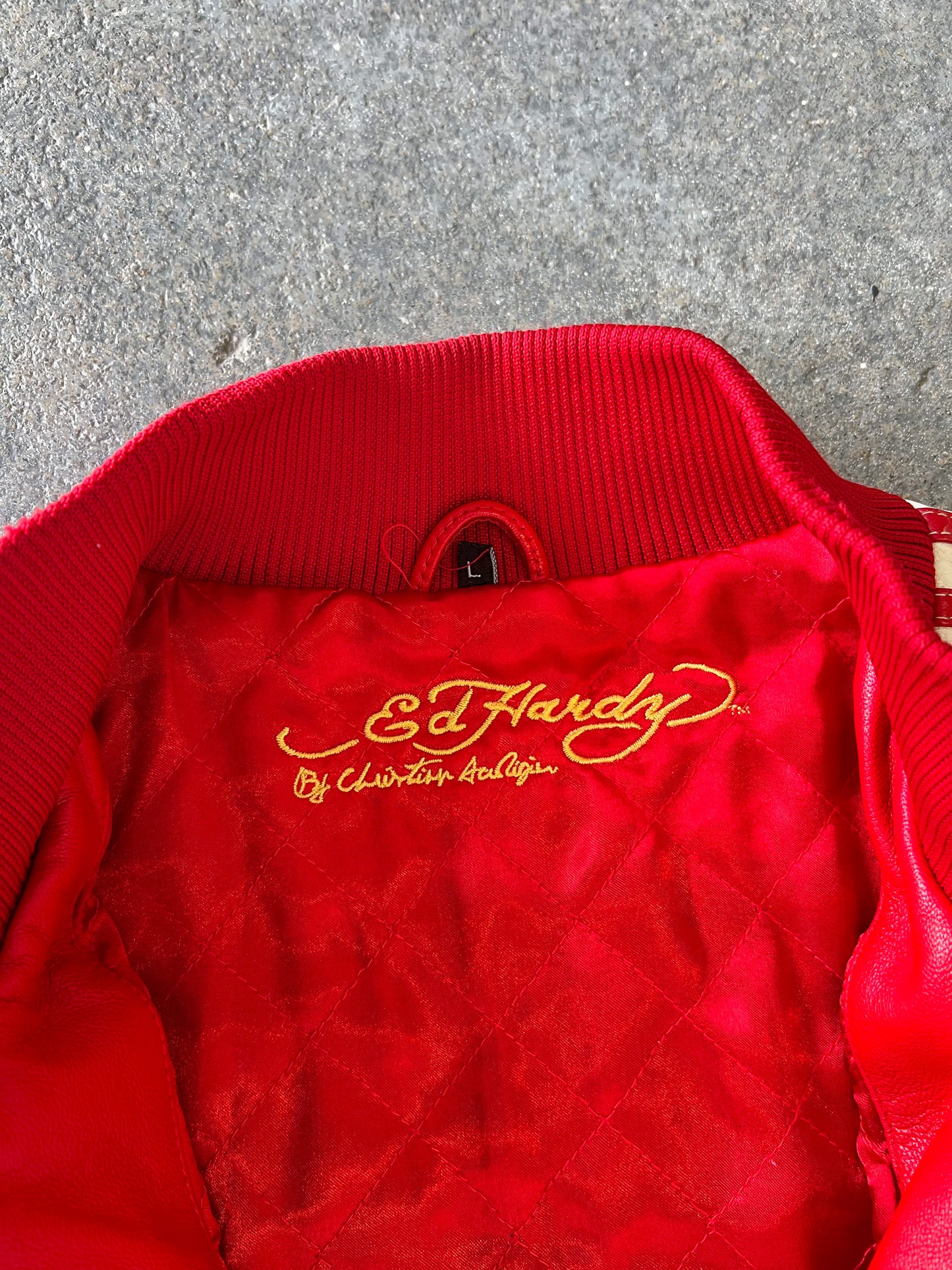 Ed hardy for the world red leather jacket Sz L