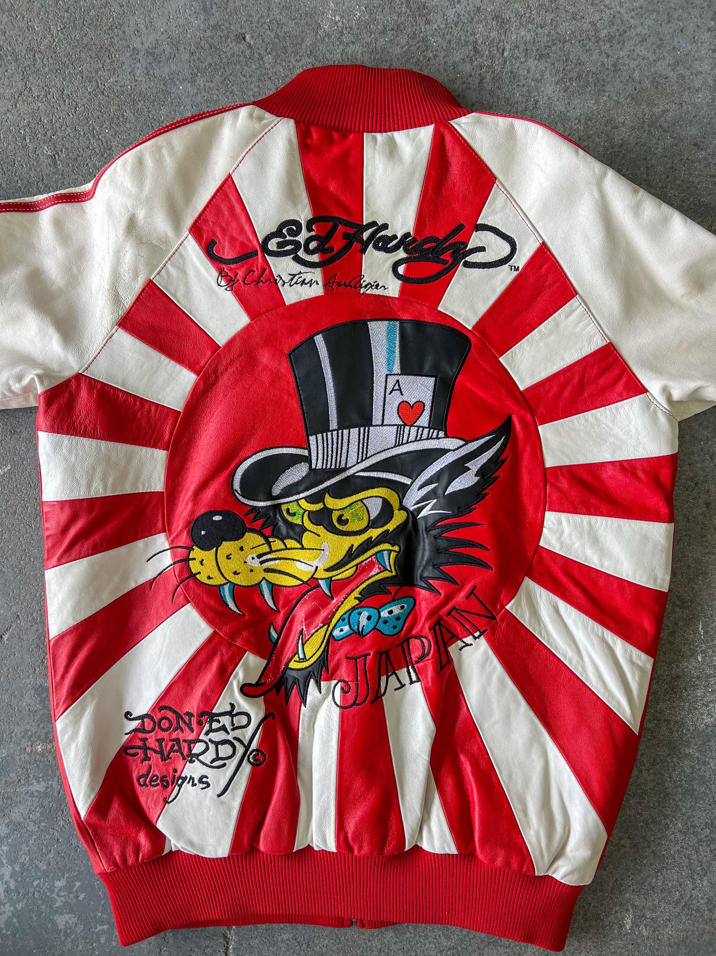 Ed hardy for the world red leather jacket Sz L