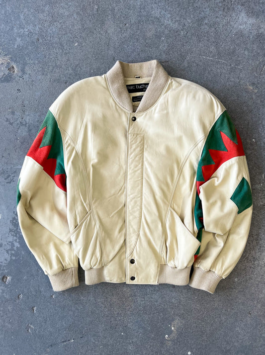 90s Marc Buchanan Pelle Pelle beige/green/red leather jacket - Sz L