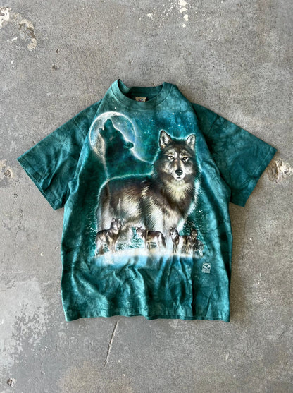 Y2K Liquid blue Full moon wolf tie dye tee - Sz XL