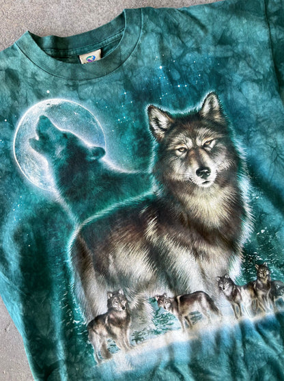 Y2K Liquid blue Full moon wolf tie dye tee - Sz XL