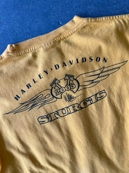 Y2K Harley davidson Sturgis Yellow Pocket tee - Sz M