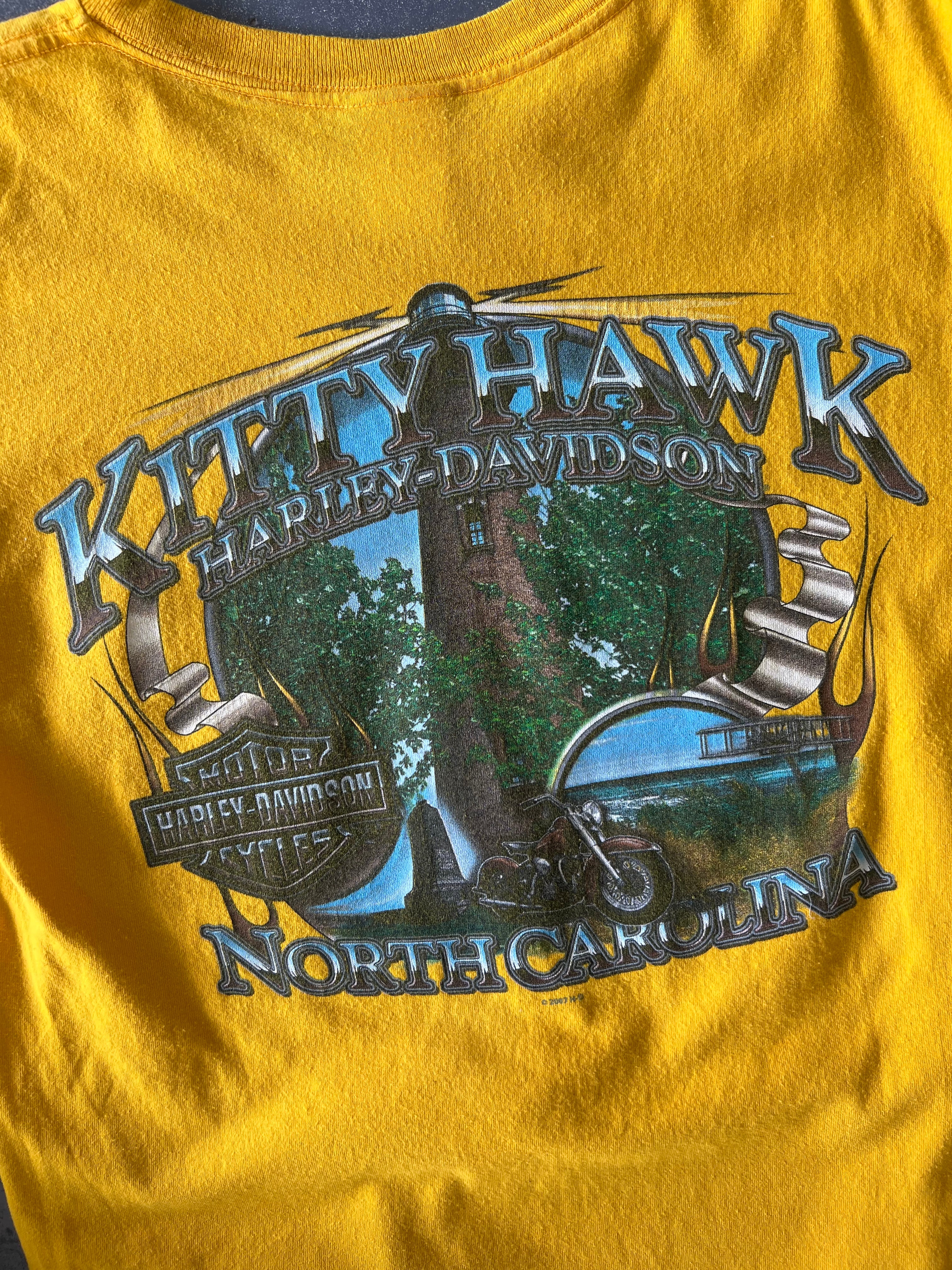 Harley Davidson Kitty hawk North Carolina yellow tee - Sz M