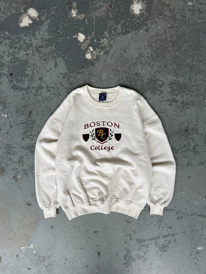 90s Boston College Cream Crewneck - Sz XL