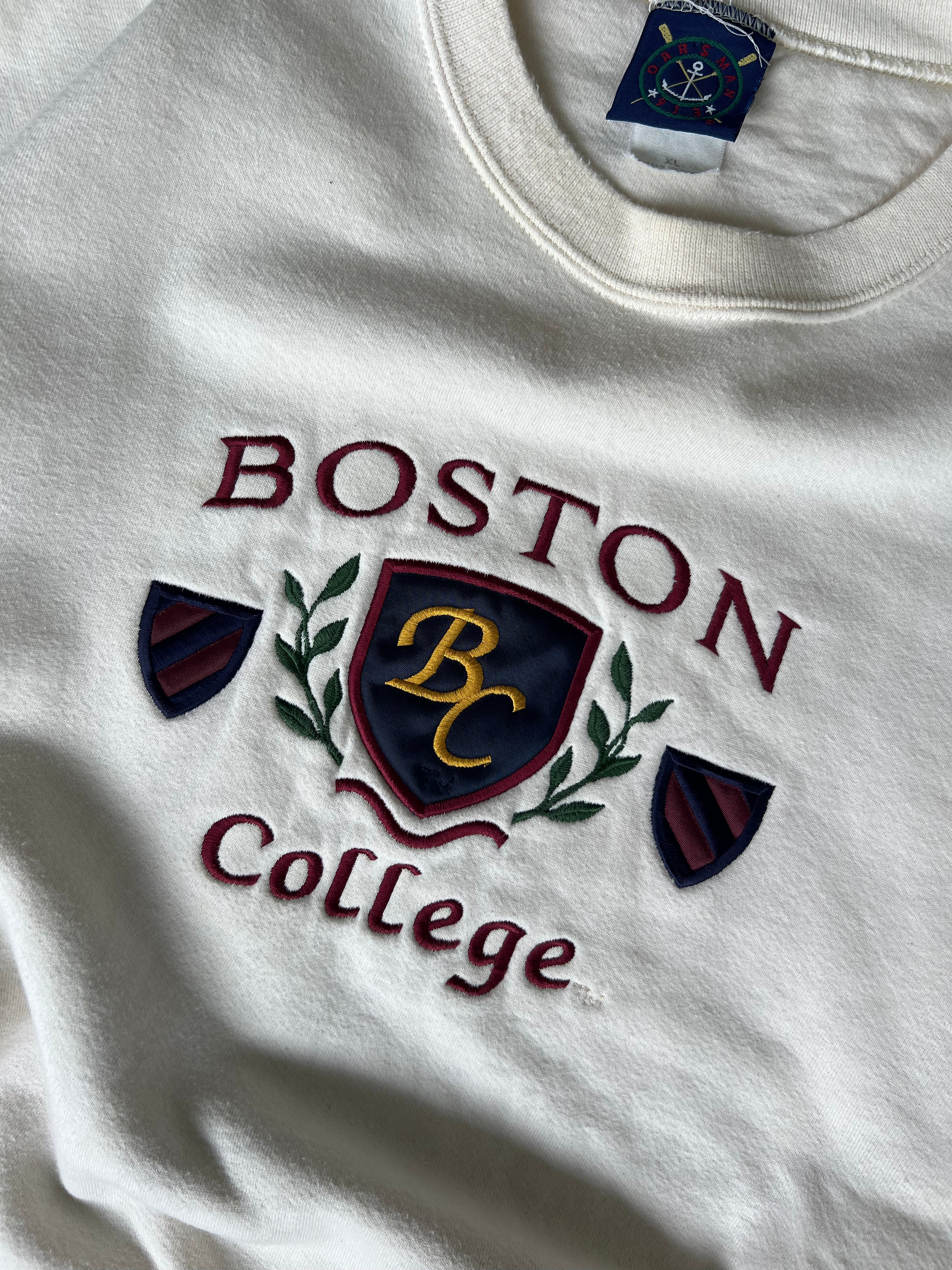 90s Boston College Cream Crewneck - Sz XL