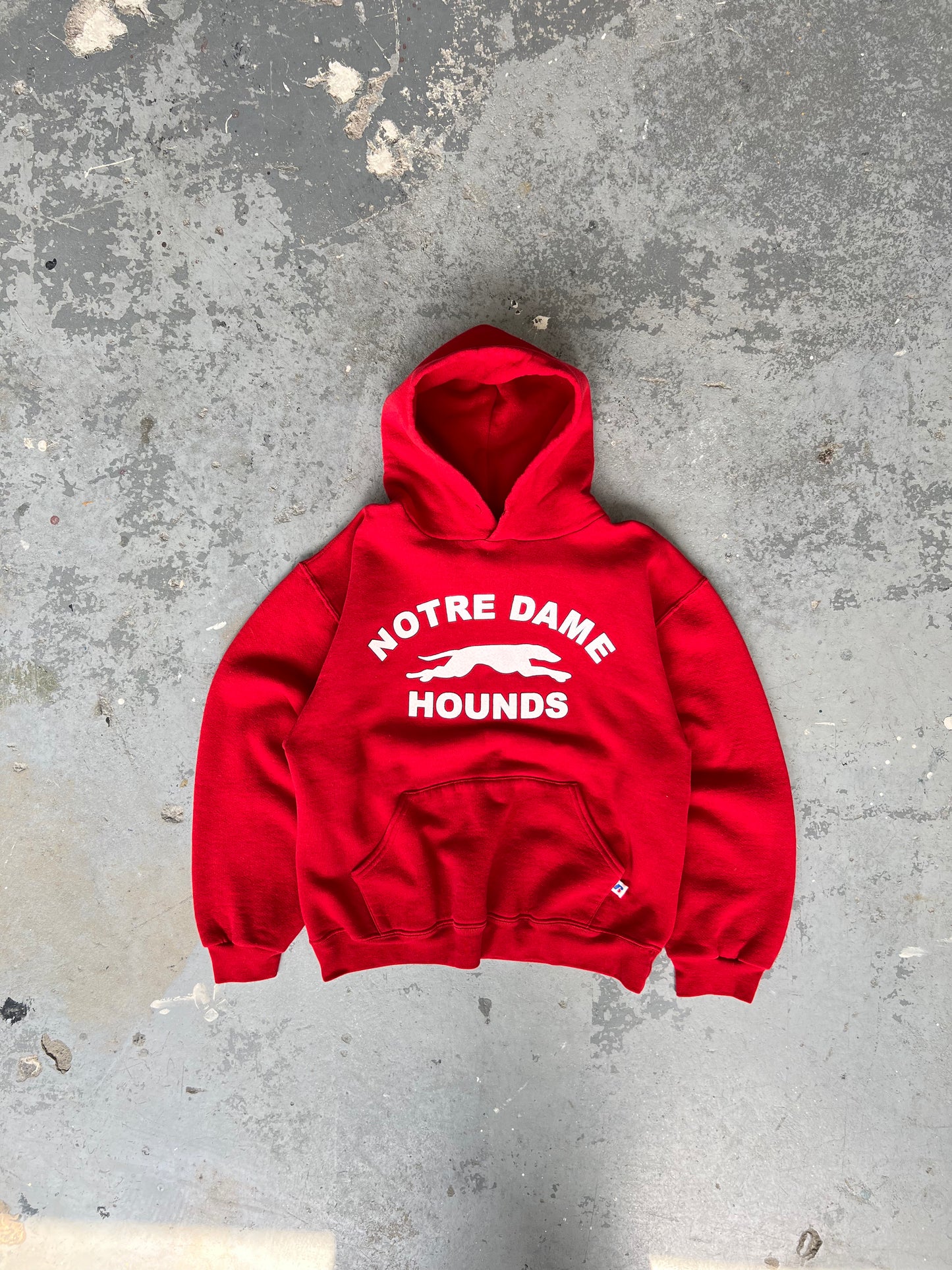 Y2K Russell Athletic "Notre-Dame Hounds" Red hoodie - Sz M