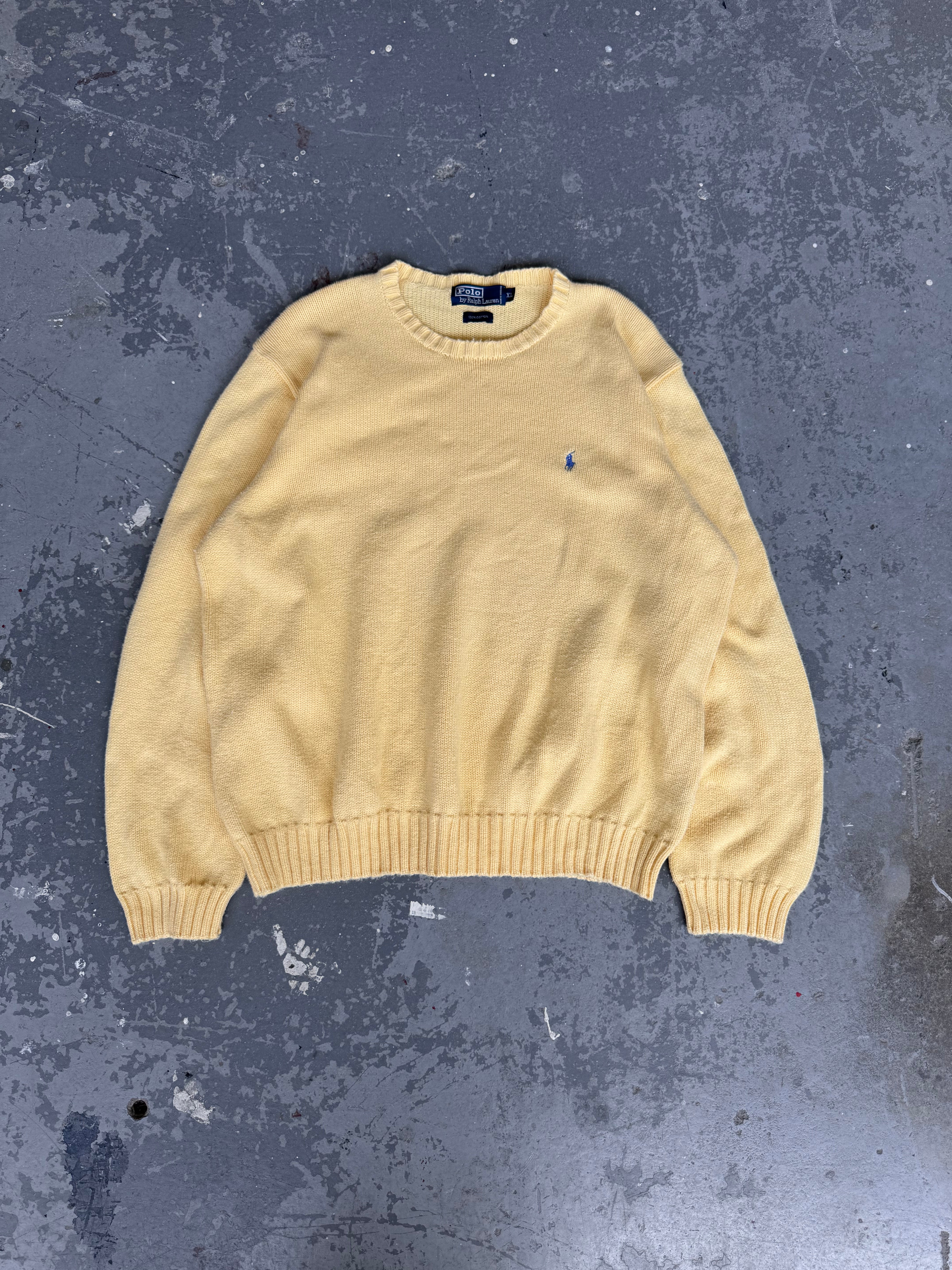 90s Polo Knit yellow sweater - Sz XL