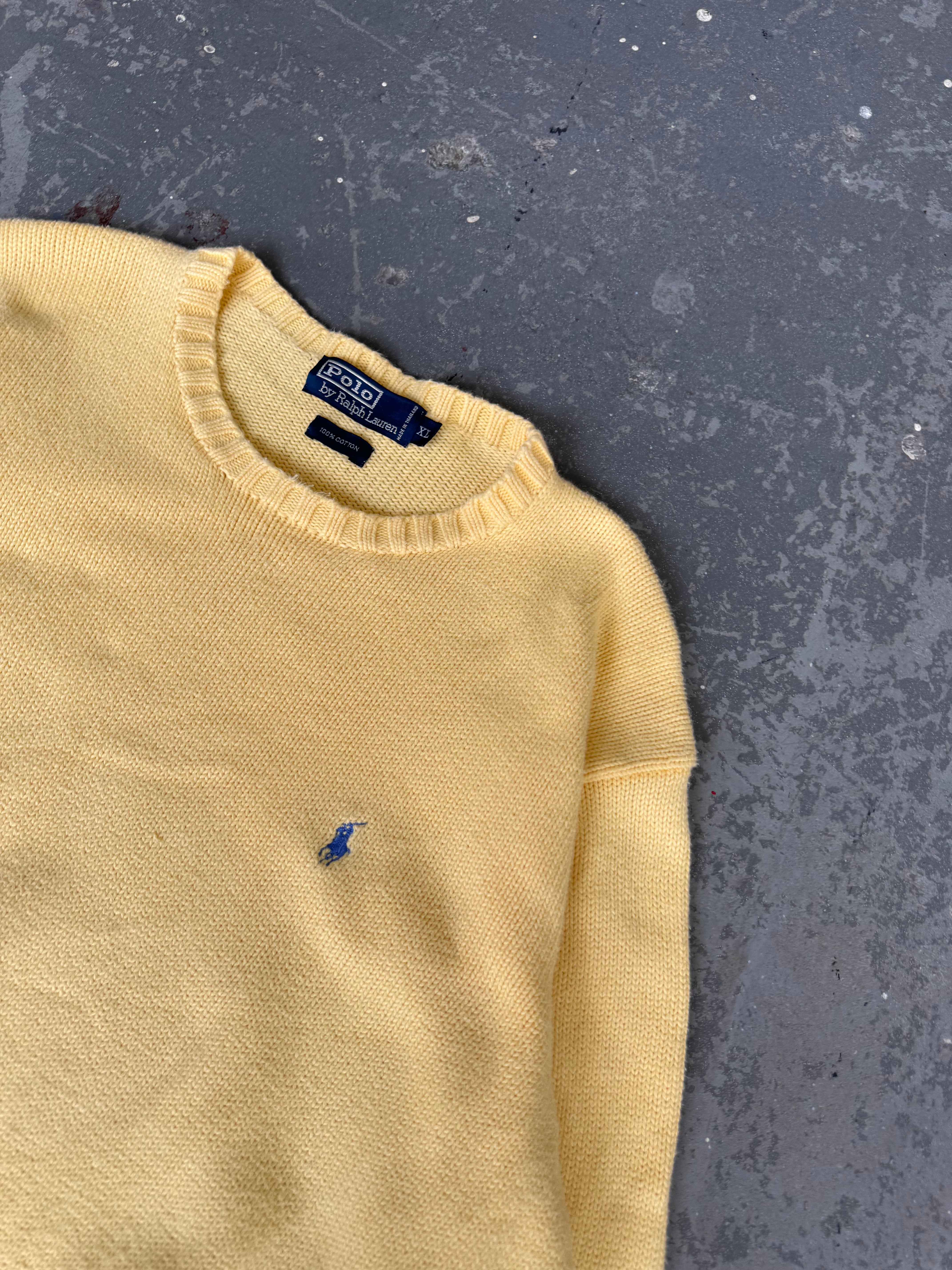 90s Polo Knit yellow sweater - Sz XL