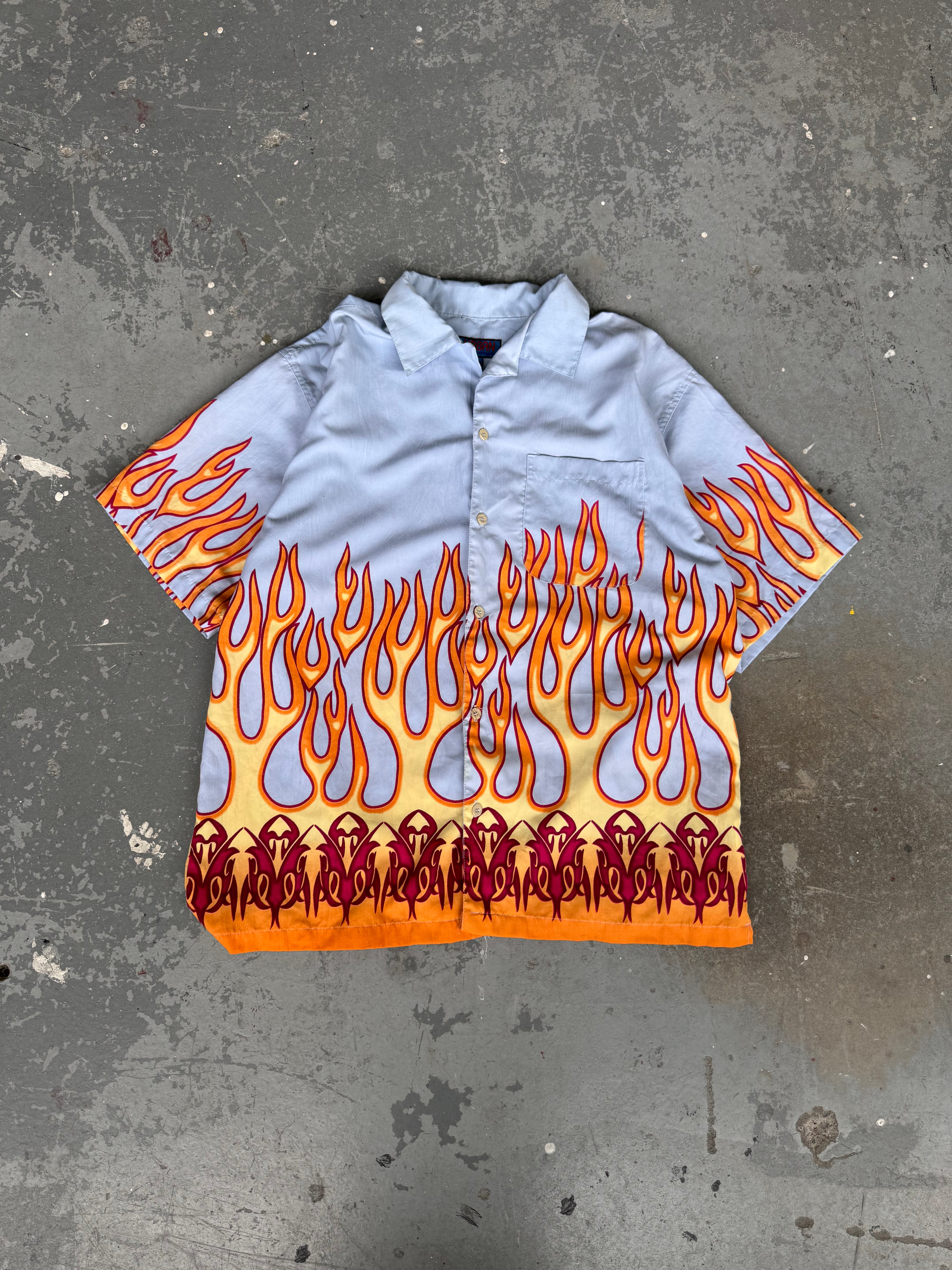 Y2K Baby blue flame shirt- Sz XL