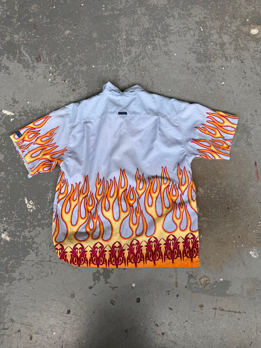 Y2K Baby blue flame shirt- Sz XL