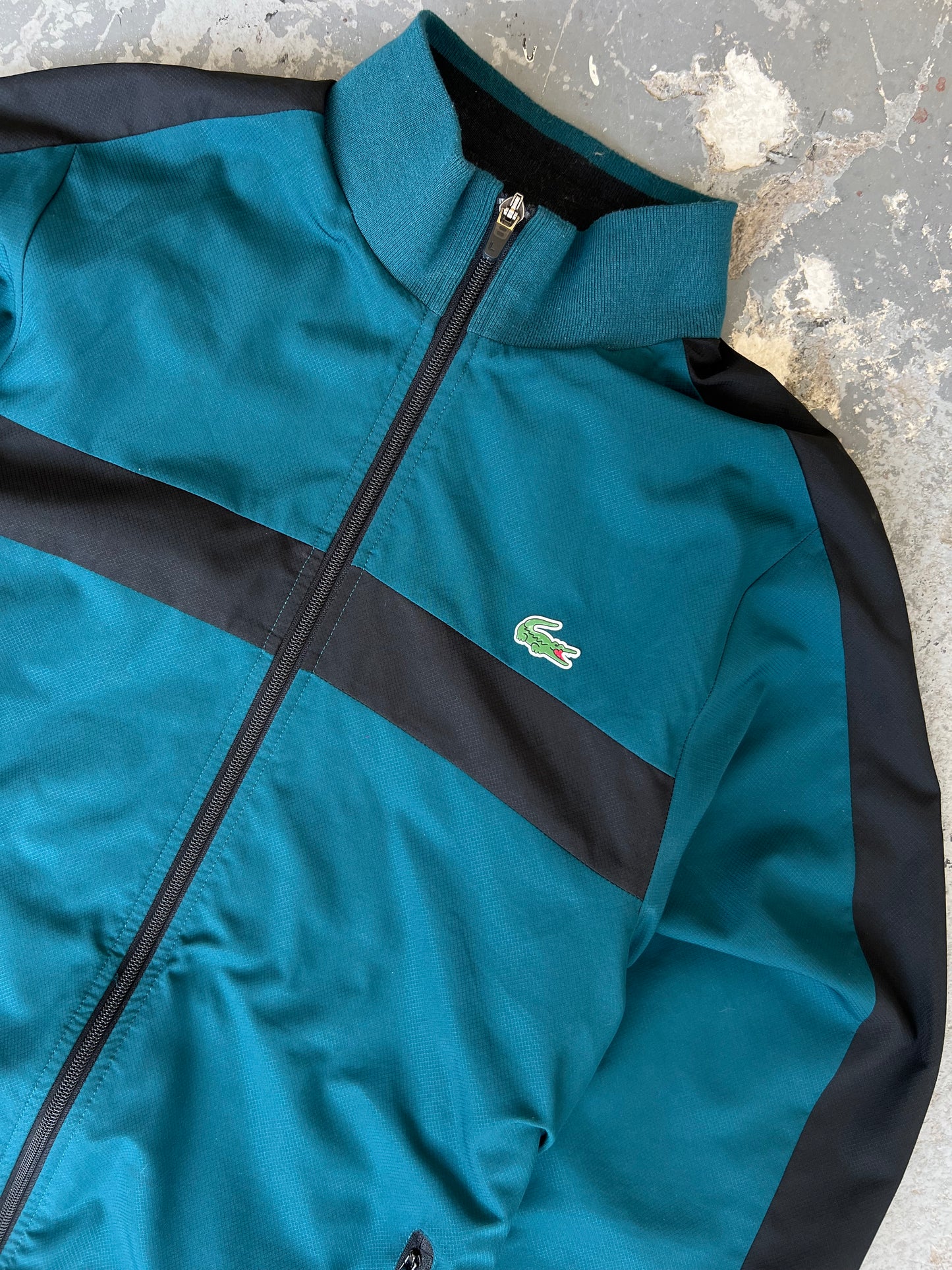 Lacoste Sport Zip-up Jacket Aqua/Black -Sz M