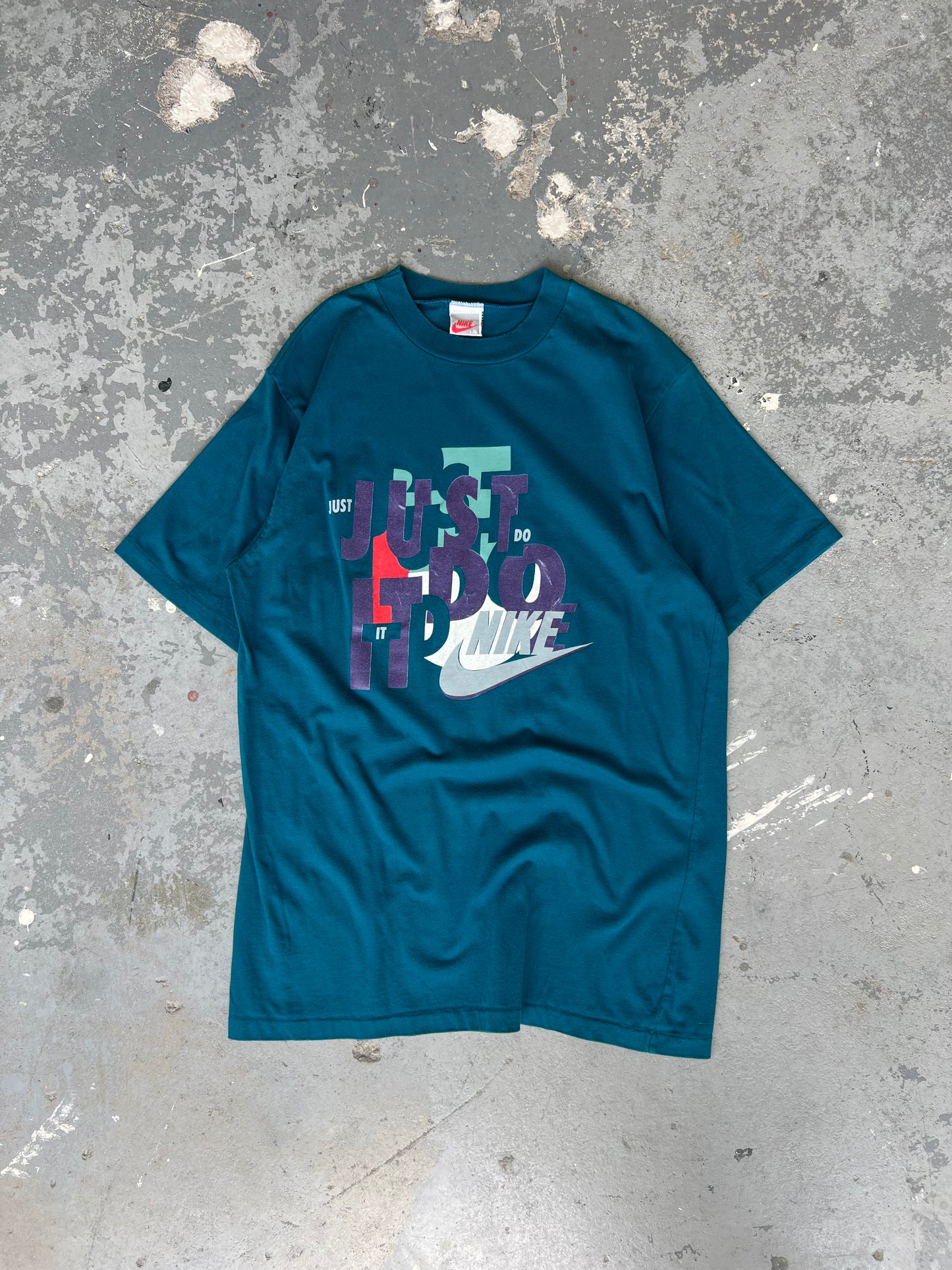 90s Nike Just do it Teal Tee - Sz L