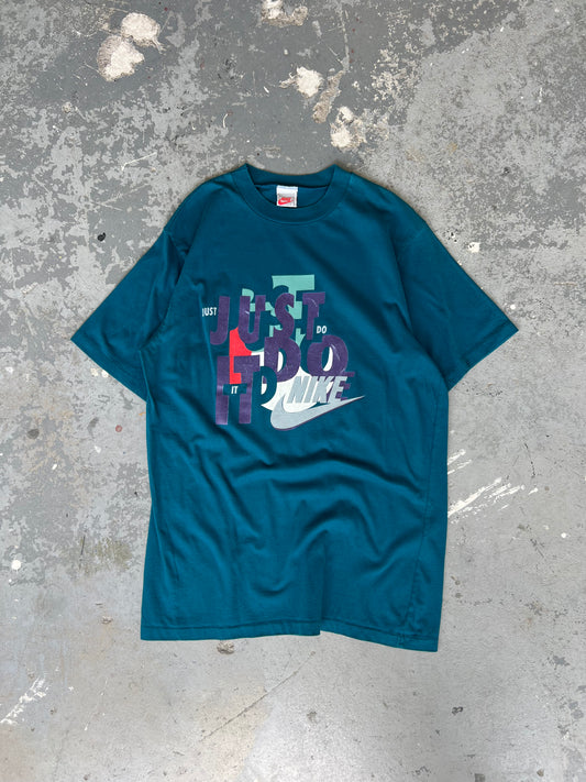 90s Nike Just do it Teal Tee - Sz L