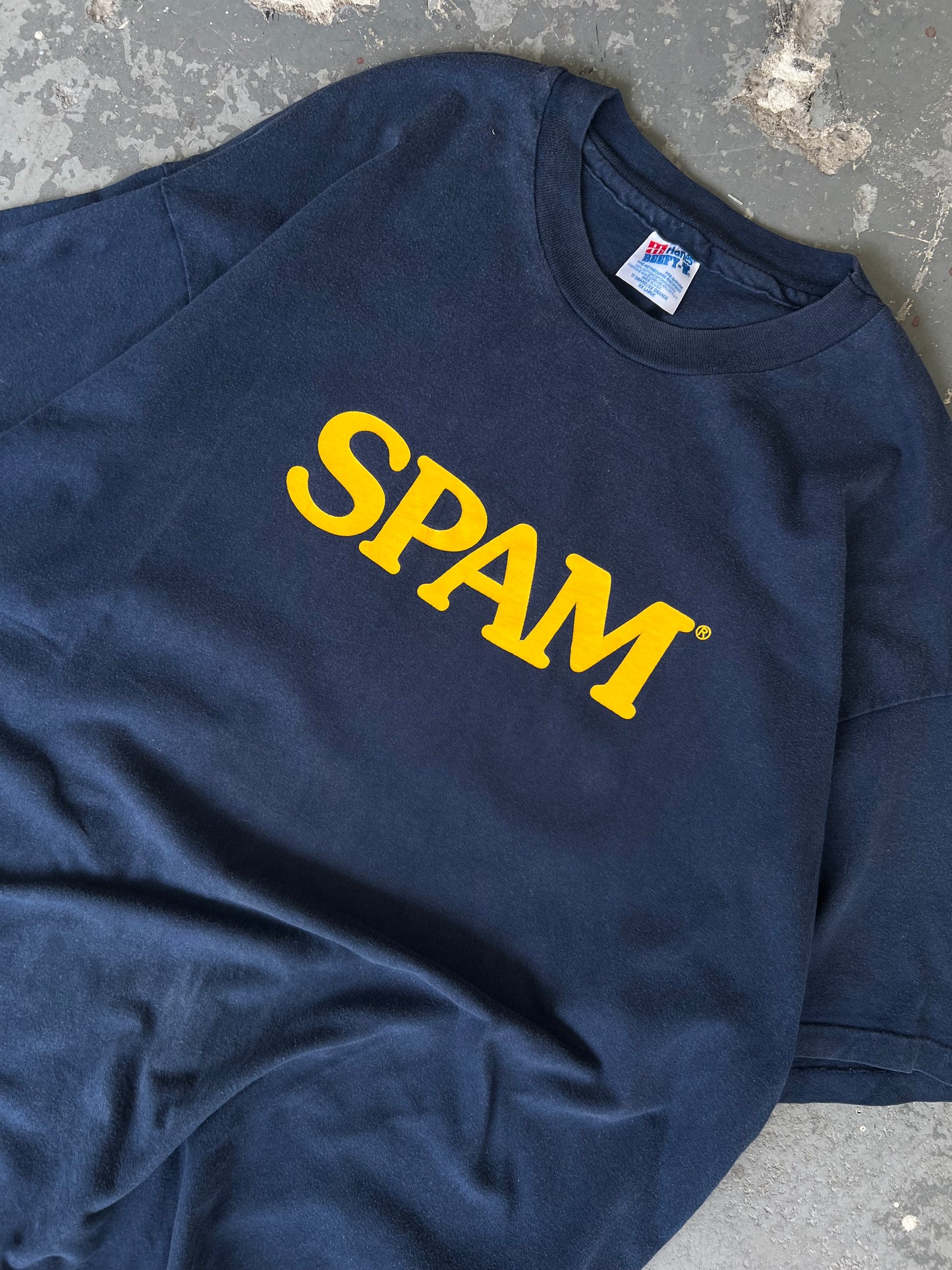 90s Spam Navy/Yellow tee - Sz XXL