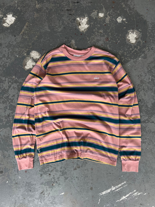 Obey Pink stripes logo Shirt - Sz M